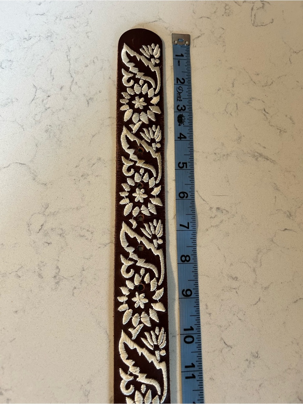 🍀Vintage Lucky Brand Dark Brown Leather Belt With White Floral Embroidery XS - Picture 8 of 11